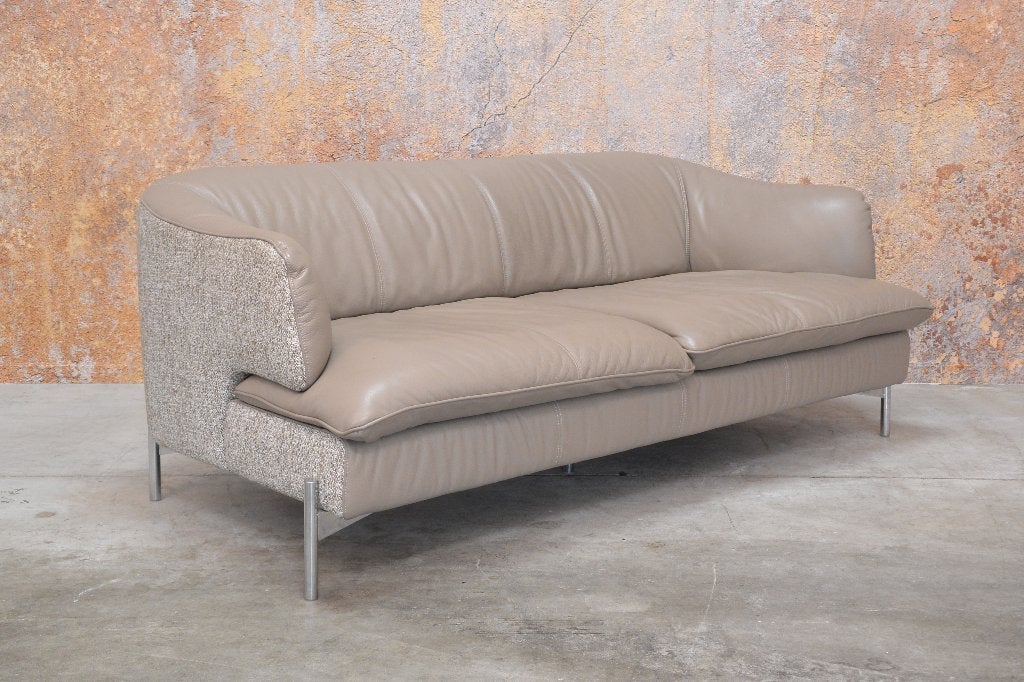 ZGANieuw Natuzzi tweezits designbank combi leer + stof, Natuzzi, 150 tot 200 cm, Natuzzi, Tweepersoons