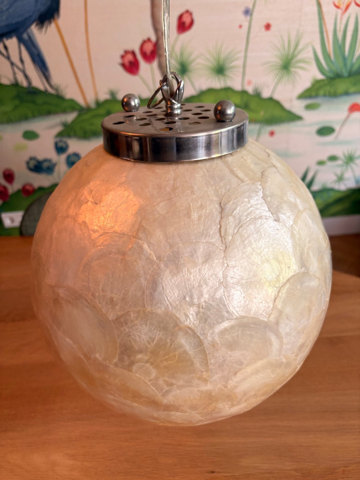 Plafondlamp van Capiz schelpen, Gebruikt, Natuurlijk materiaal, Ibiza, E27 (groot)