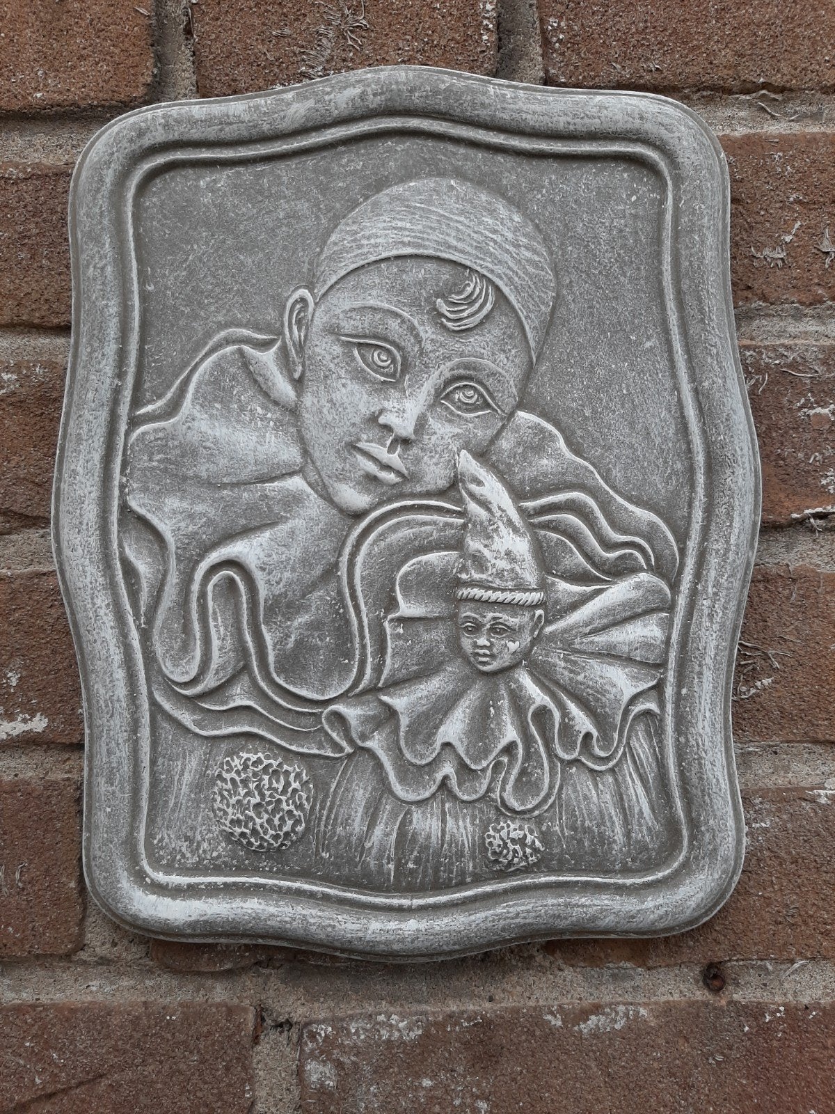 Pierrot wanddecoratie betonnen beeld tuinbeeld beton, Ophalen of Verzenden