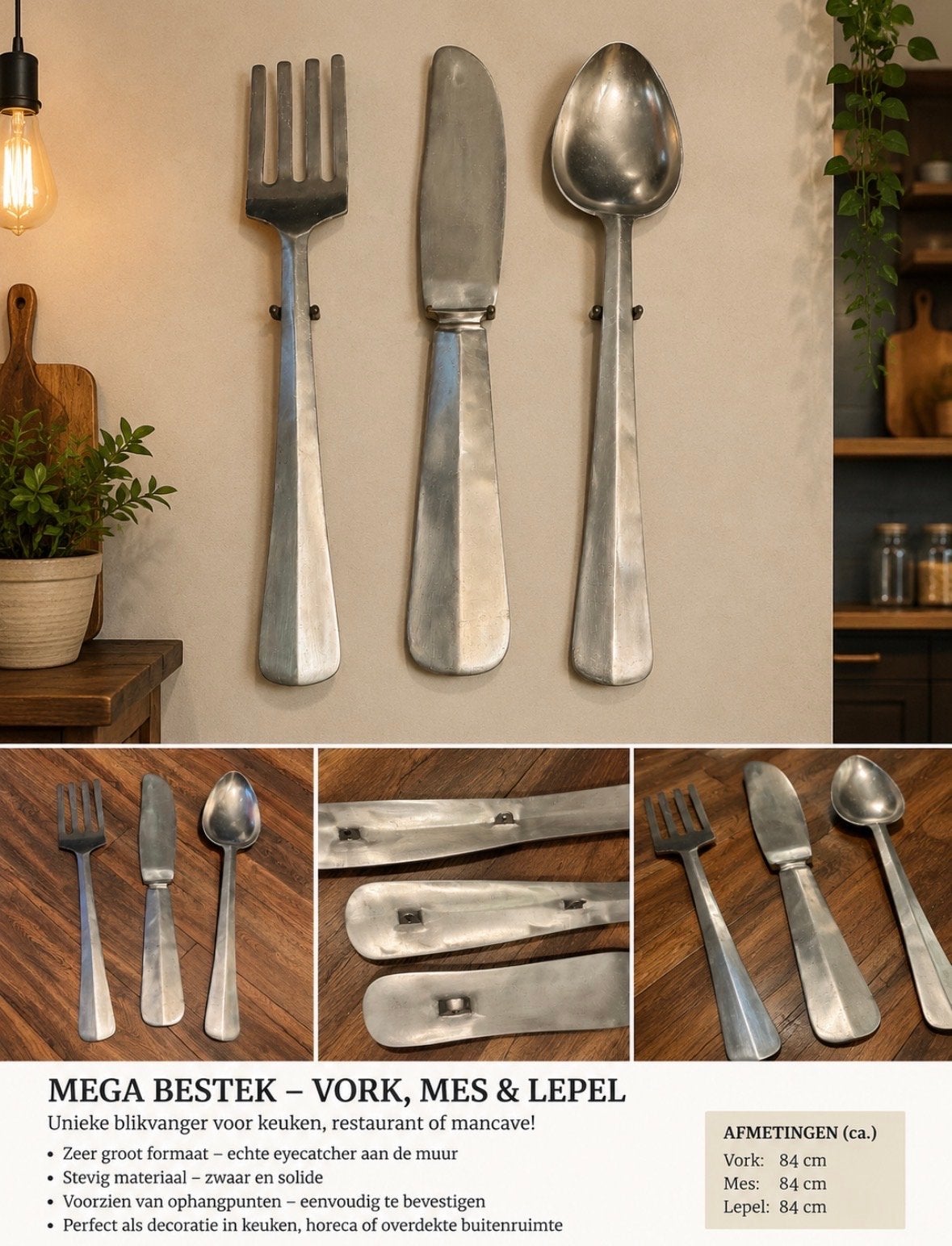 Mega Bestek Set: Vork, Mes & Lepel - Unieke Blikvanger, Ophalen