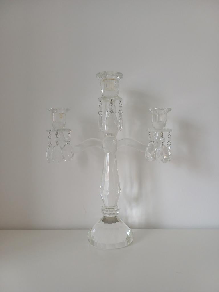 Zware glazen kristallen kandelaar., Antiek en Kunst, Ophalen
