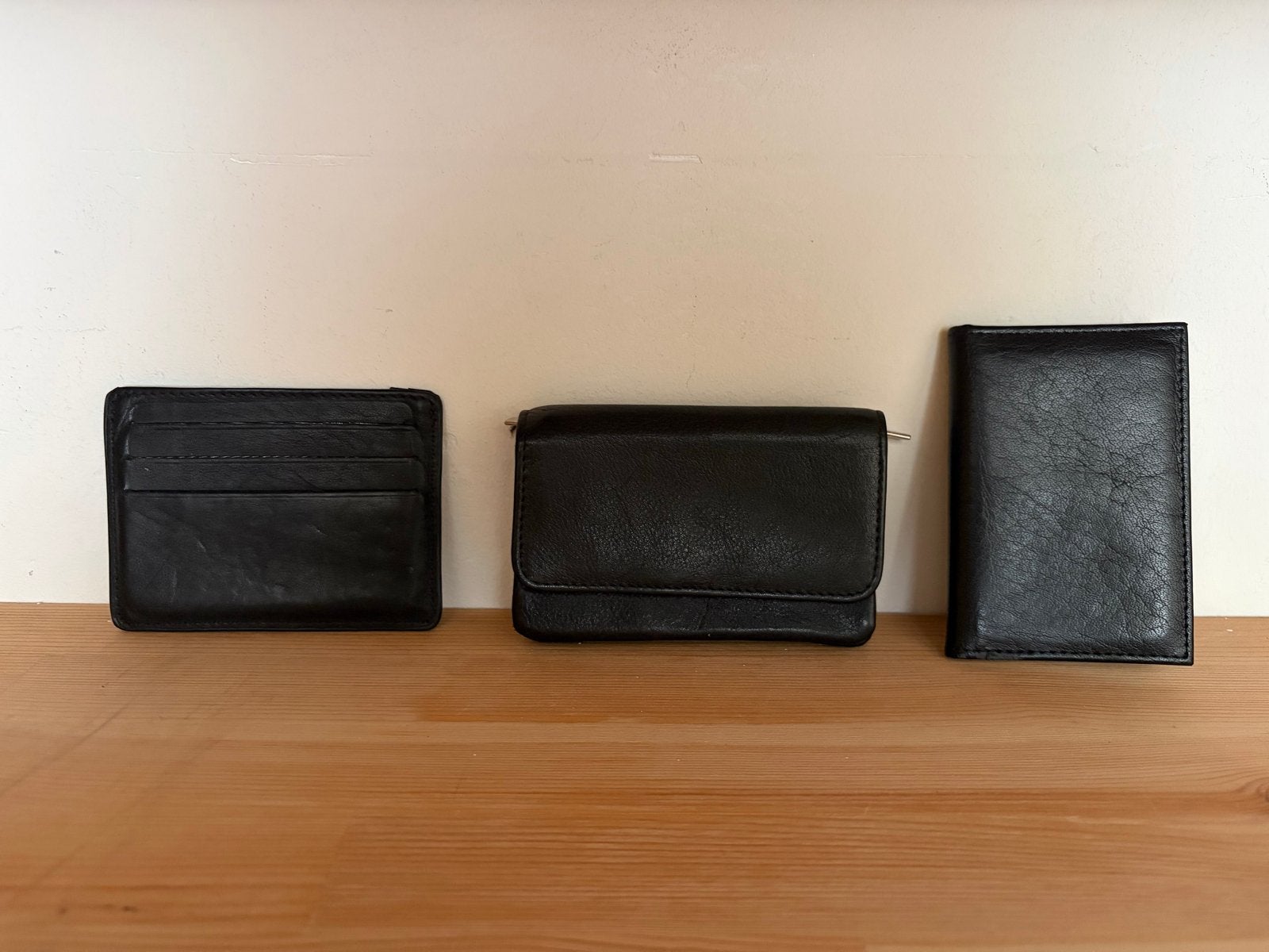 Set van 3 zwarte leren portemonnees, Overige merken, Gebruikt, Zwart, Ophalen of Verzenden