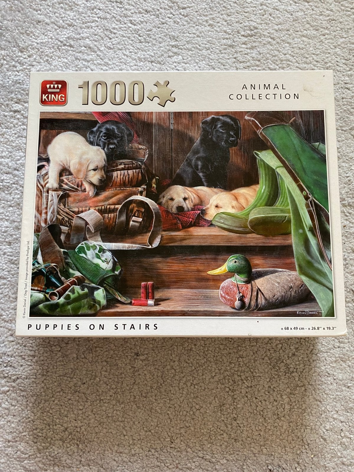 King Puzzel 1000 Stukjes - Puppies on Stairs, Ophalen, 500 t/m 1500 stukjes, Zo goed als nieuw, Legpuzzel