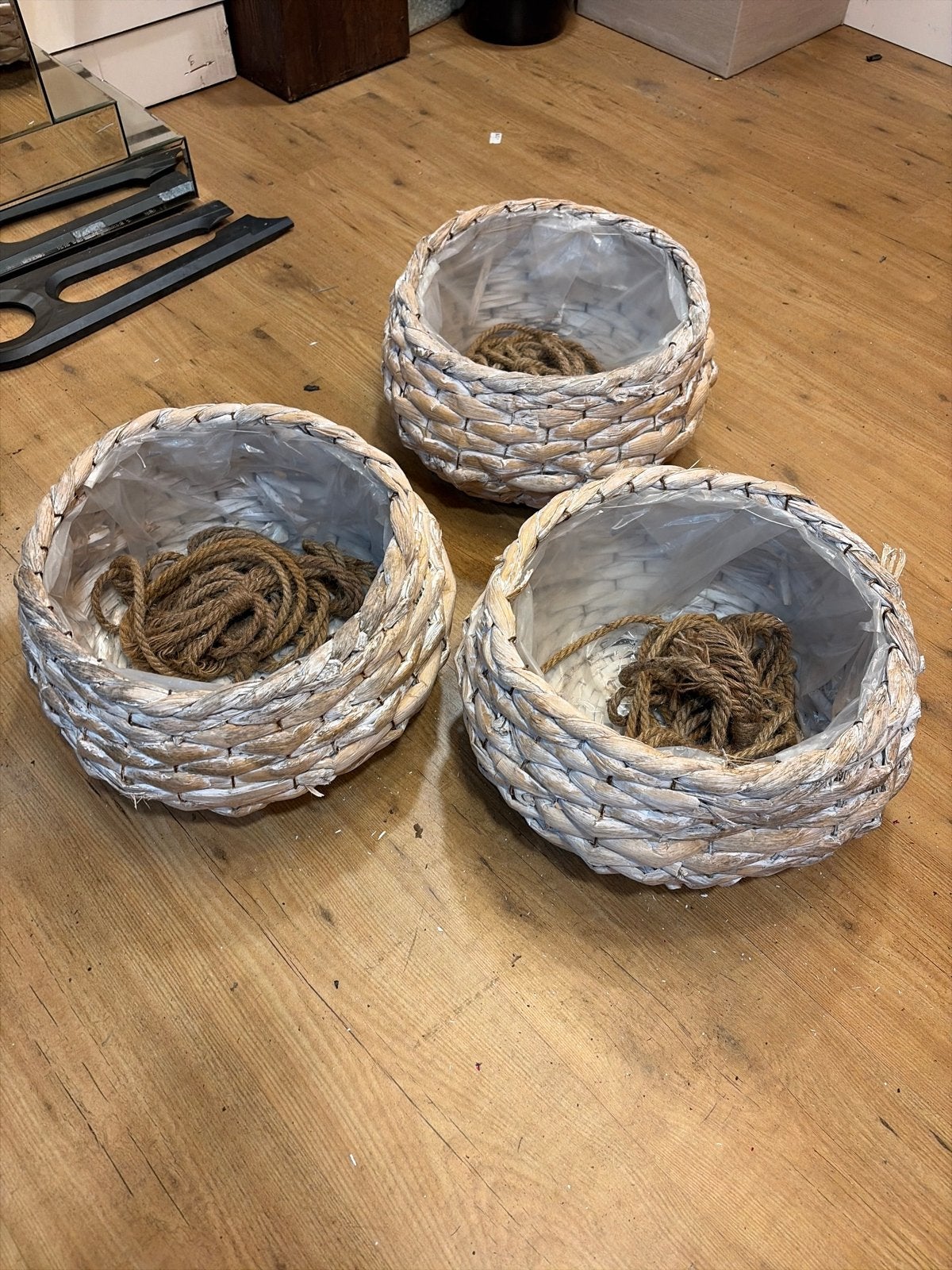 Set van 3 Tuin Ophang Bloemenmanden - Rotan Look, Ophalen, Overige materialen, Gebruikt, Minder dan 30 cm