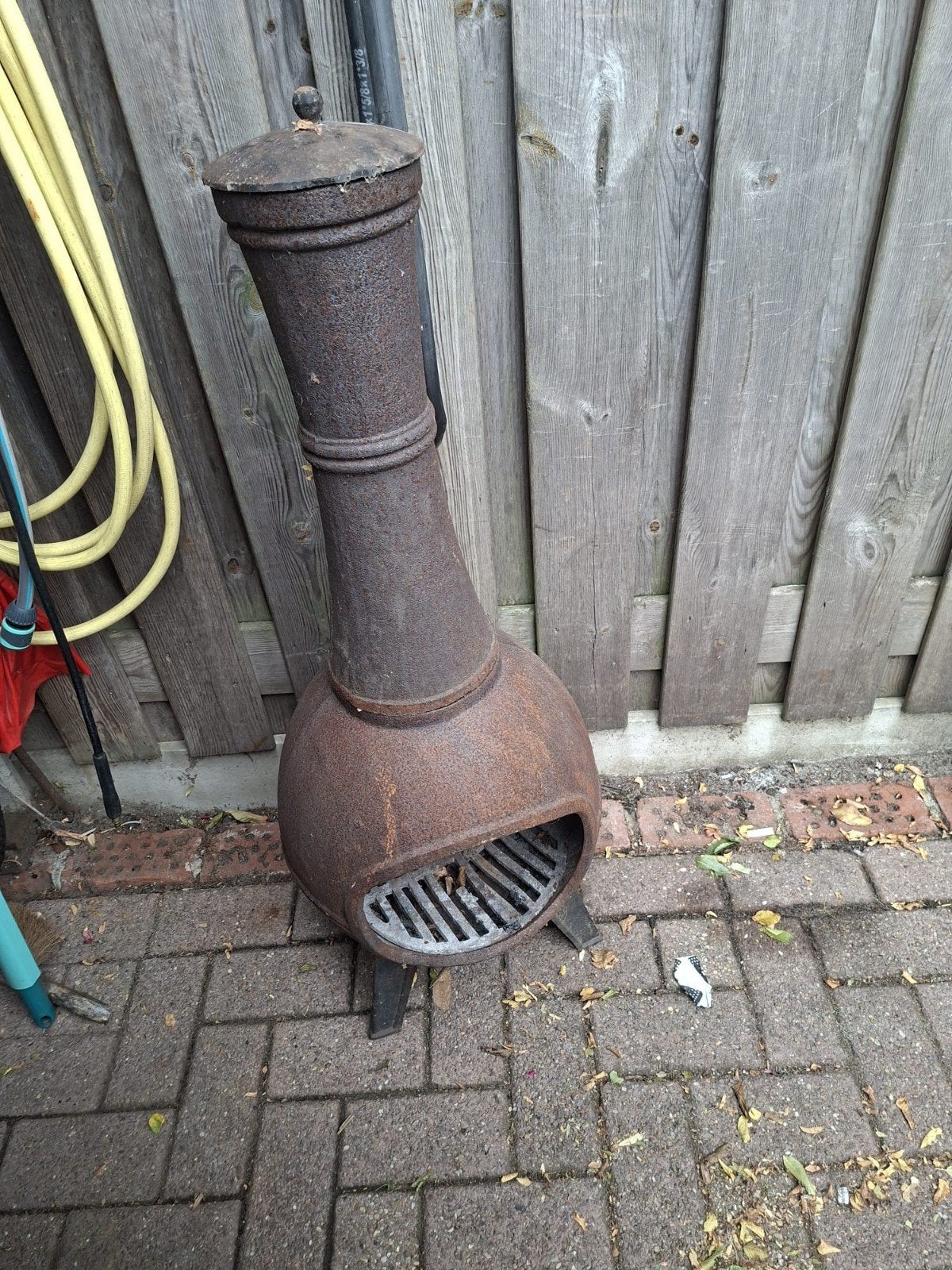 Rustieke gietijzeren terrashaard / buitenkachel, Tuin en Terras, Ophalen, Gebruikt