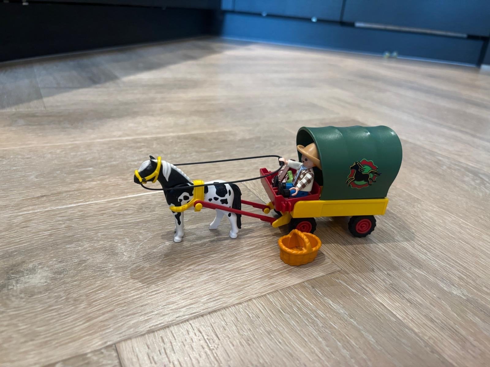 Playmobil huifkar met paard en cowboy, compleet, Ophalen, Complete set, Voertuig, Zo goed als nieuw
