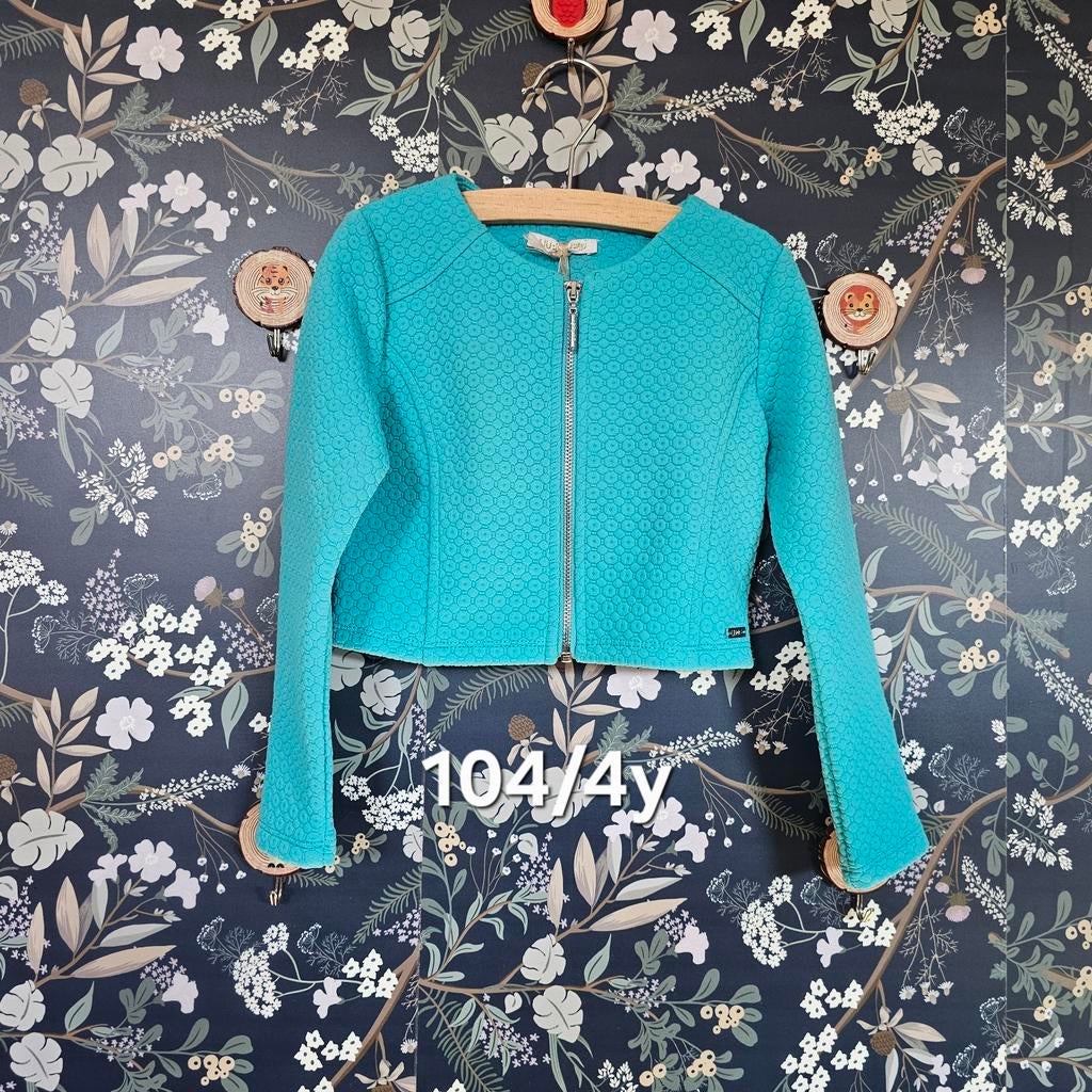 Leuke turquoise jasje voor meisjes, maat 104, Meisje, Ophalen of Verzenden, Zo goed als nieuw, Onbekend