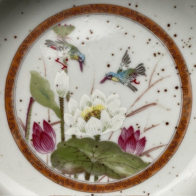 Vintage schaal keramiek 12-kantig lotusbloemen, Ophalen of Verzenden