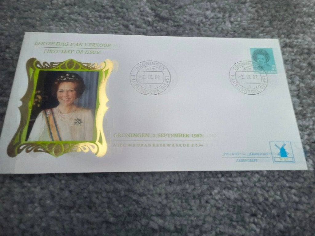 Fdc Nieuwe frankeerwaarde Fl 5,-, Postzegels en Munten, Postzegels | Eerstedagenveloppen, Ophalen of Verzenden, Onbeschreven, Nederland