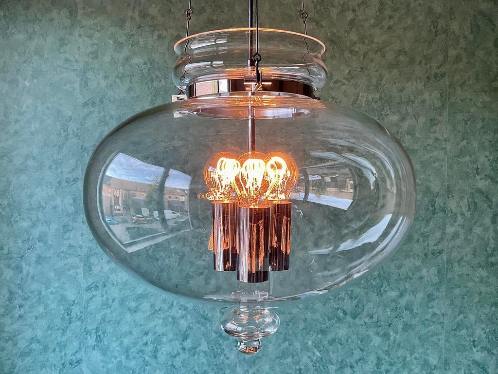 XL Vintage 70’s Glashütte Limburg Herbert Proft Lamp. Ø 42CM, Huis en Inrichting, Ophalen of Verzenden, Gebruikt, Glas, Mid Century Modern