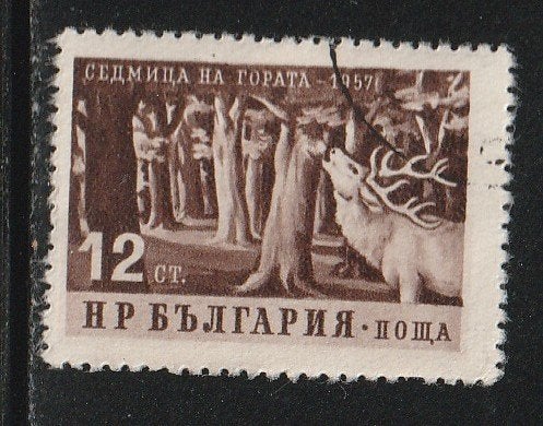 Bulgarije 1957 - Edelhert in bos, Ophalen, Bulgarije, Gestempeld
