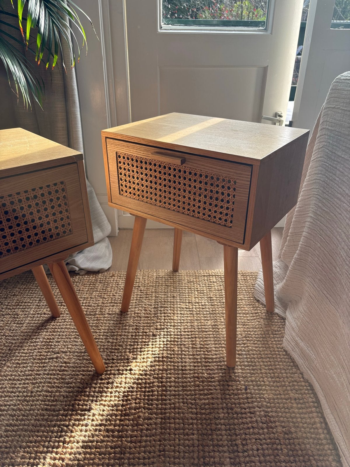 Set van 2 Nachtkastjes met Rotan Lade, Ophalen, Minder dan 45 cm, 55 tot 70 cm, Zo goed als nieuw