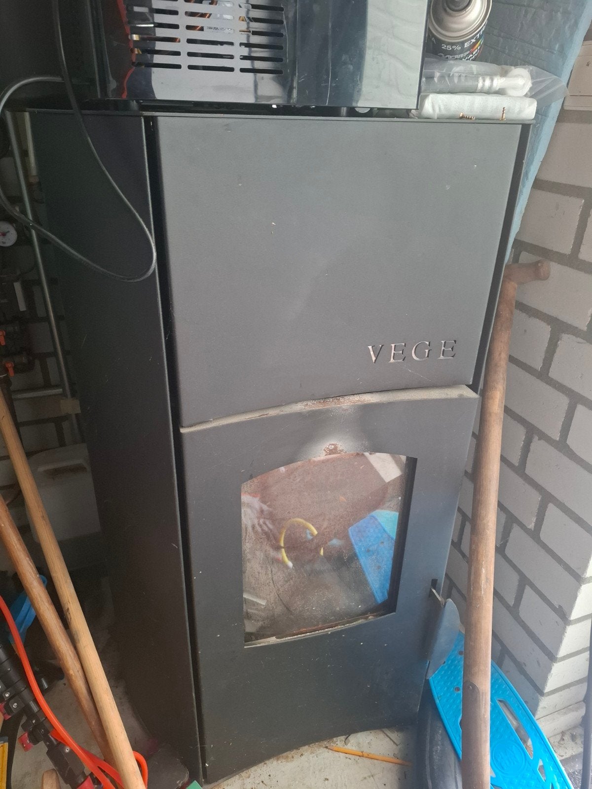 milkuz royal 25kw cv pelletkachel, Ophalen, Gebruikt, Pelletkachel, Vrijstaand