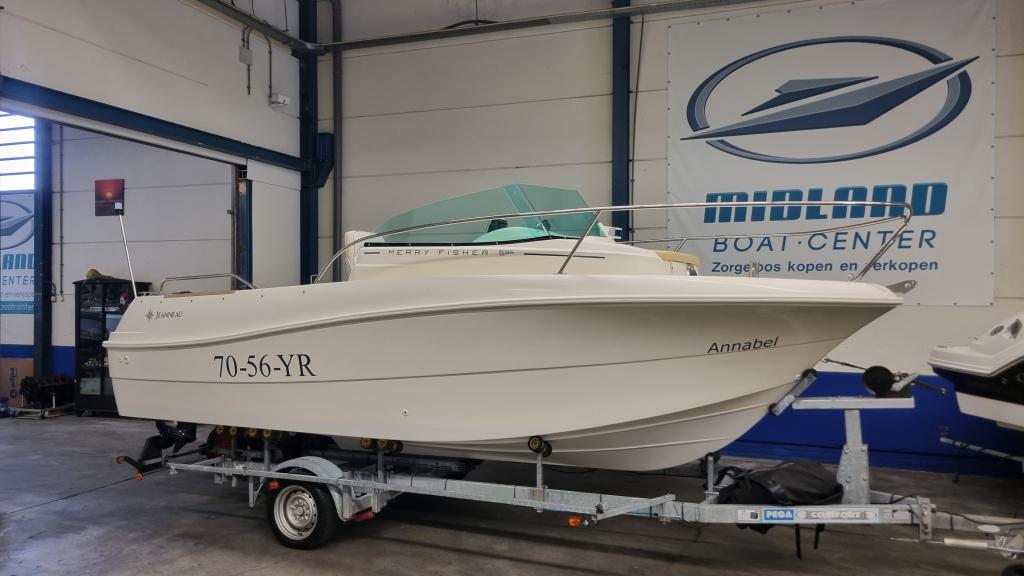 Jeanneau Merry Fisher 585 met Suzuki DF90A en trailer, 70 pk of meer, Gebruikt, 3 tot 6 meter, Polyester