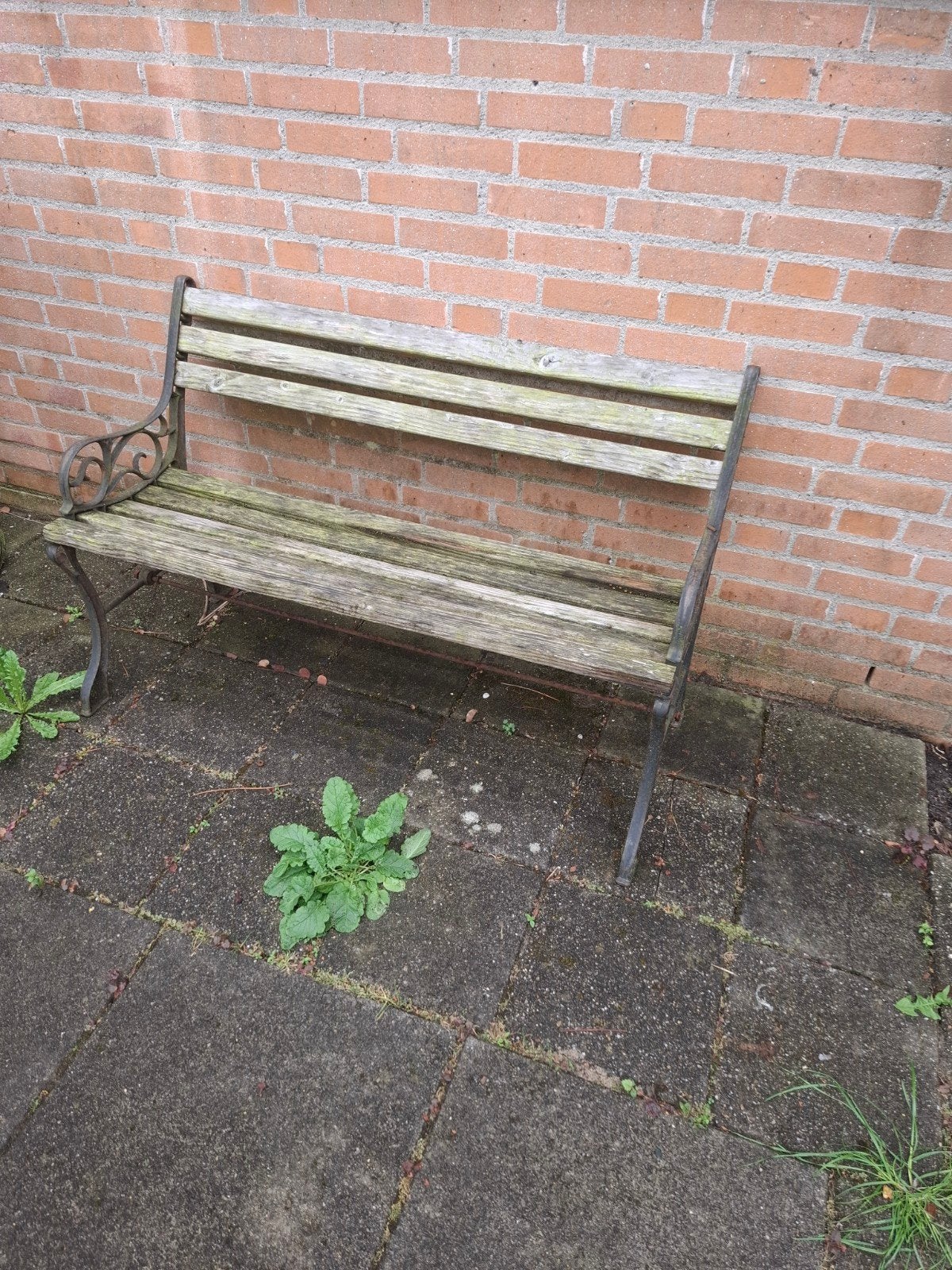 Vintage tuinbank met gietijzeren frame, Ophalen, Gebruikt, Hout