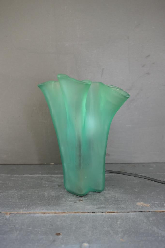 Vintage Hala Zeist groene glazen zakdoek lamp, Verzenden, Vintage, Minder dan 50 cm, Glas