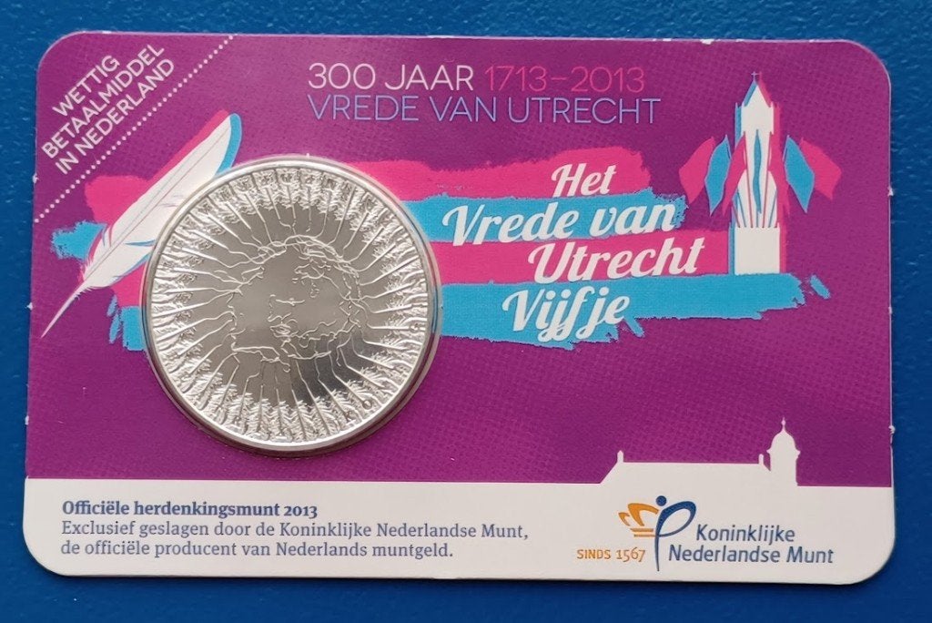 5 Euro 2013 Vrede van Utrecht UNC Coincard, Verzenden, Koningin Beatrix, Euro's, Setje