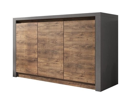 Modern dressoir met 3 deuren, hout en antraciet, Huis en Inrichting, Kasten | Dressoirs, Ophalen, Overige materialen, 100 tot 150 cm