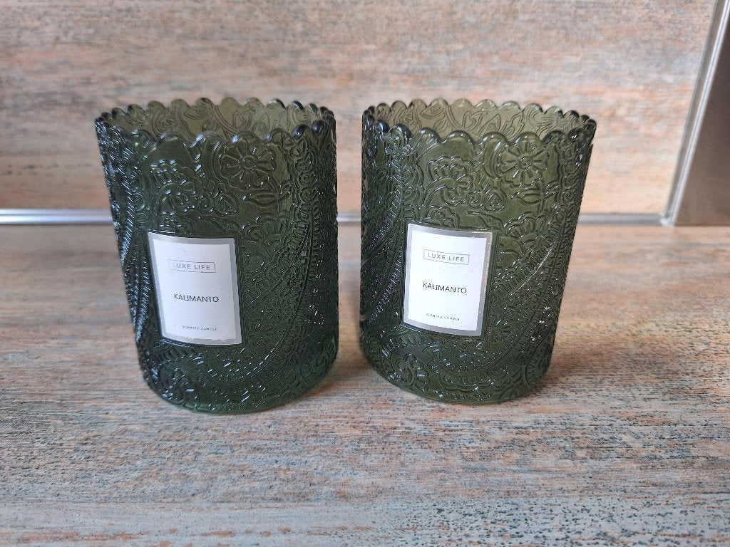 Glazen Groene Waxinelichthouders Luxe Life KALIMANTO, Huis en Inrichting, Overige merken, Waxinelichthouder, Groen, Ophalen