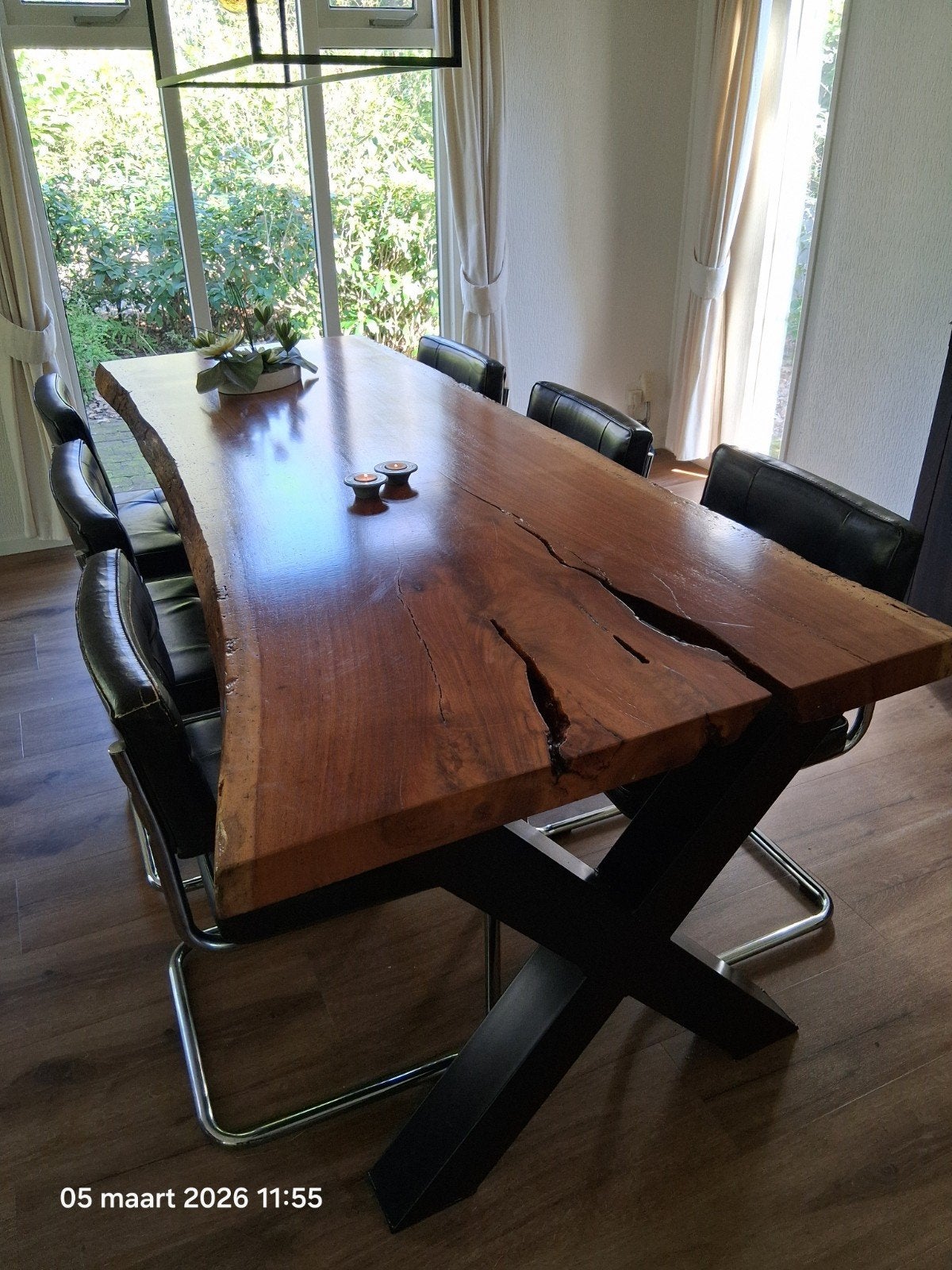 Boomstam tafel 215 x 100, Ophalen, Rechthoekig, 200 cm of meer, 50 tot 100 cm