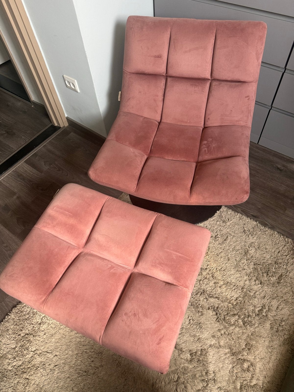 Dutchbone Fauteuil Bar Velvet Oud Roze met Hocker, Huis en Inrichting, Fauteuils, Ophalen, Gebruikt, 75 tot 100 cm, Stof