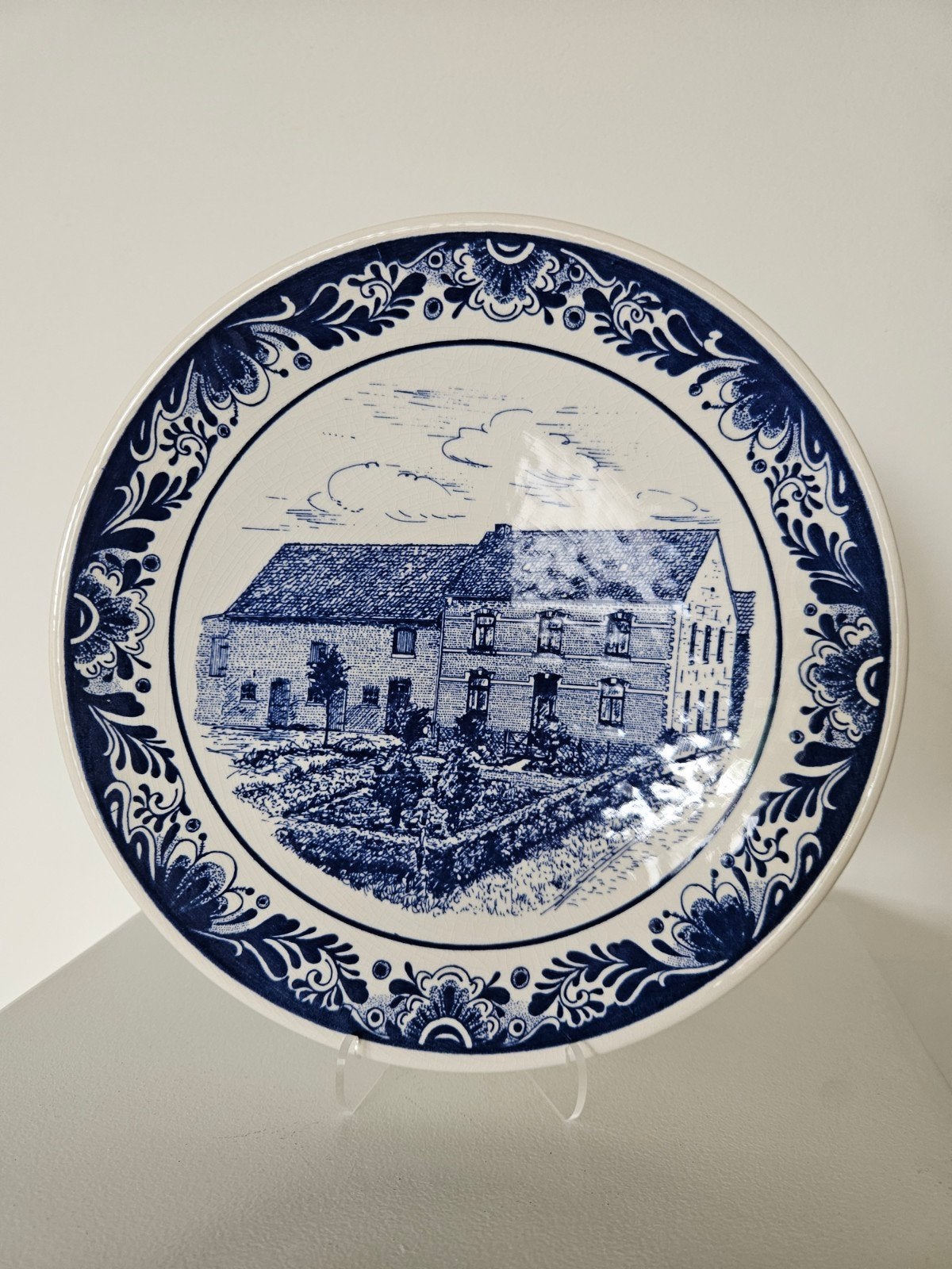 Vintage Delfts Blauw wandbord met boerderij – 23 cm, Ophalen of Verzenden