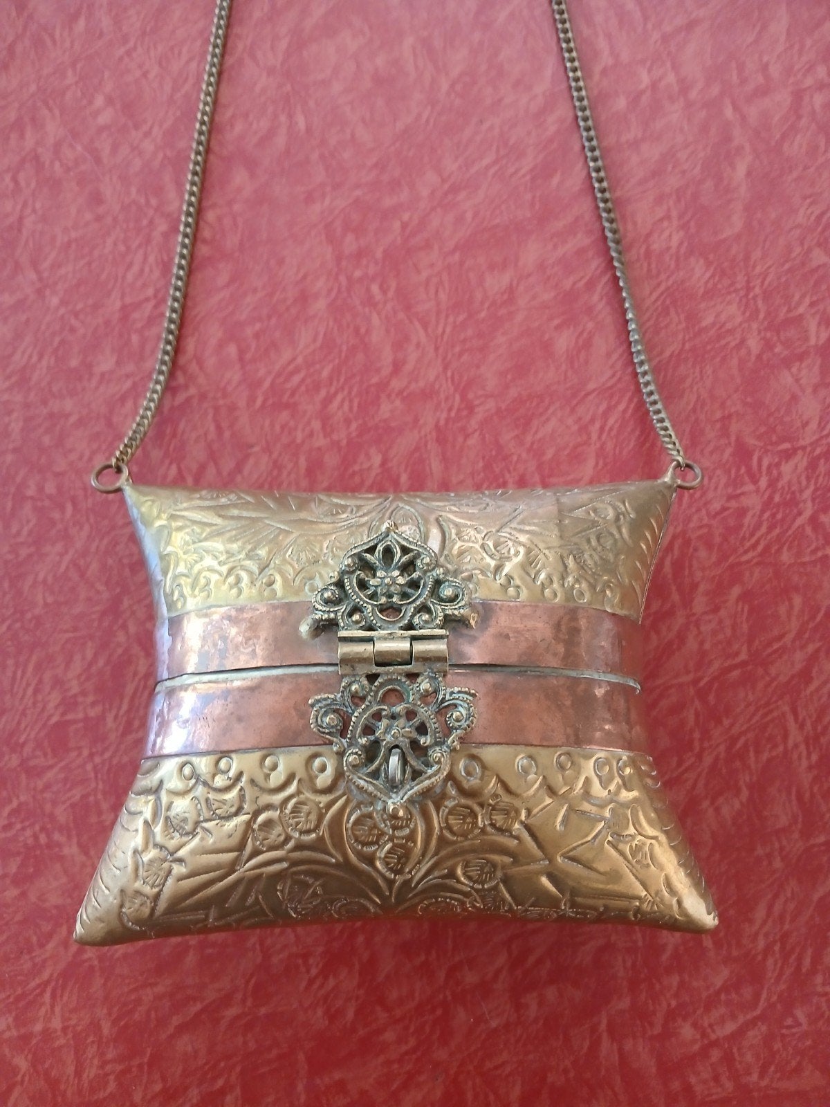 Vintage Koperen Handtasje met Ketting - Uniek Design, Antiek en Kunst, Ophalen of Verzenden