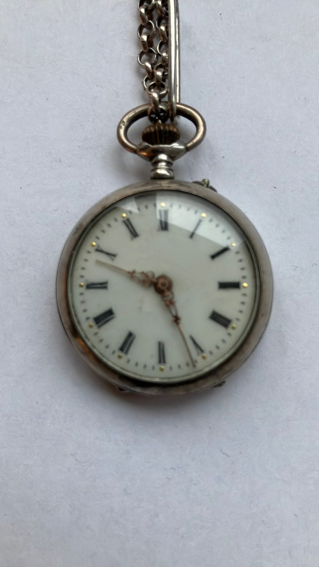 Antiek Zilveren Zakhorloge met Ketting - Graveerwerk, Overige merken, Zakhorloge, Ophalen of Verzenden, Met ketting