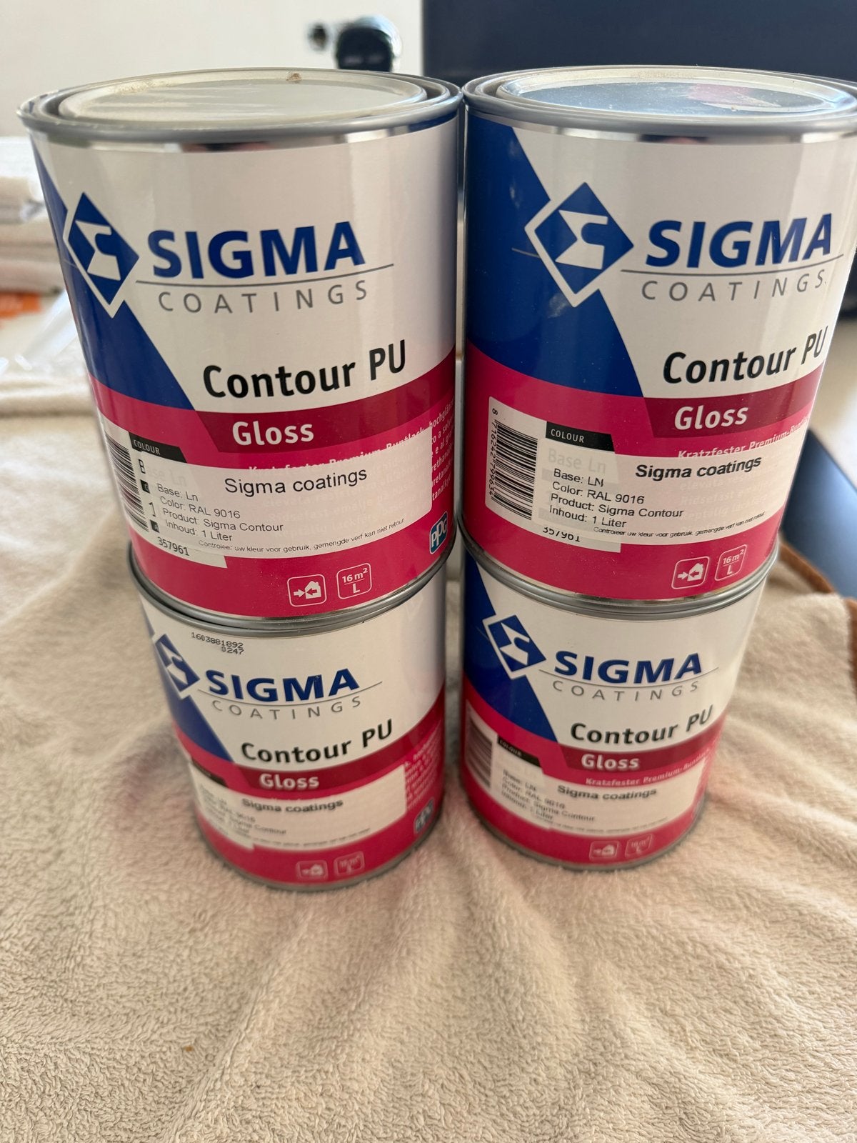 Sigma Coatings Contour PU Gloss RAL 9016 (4x 1 liter), Ophalen, Wit, Nieuw, Lak