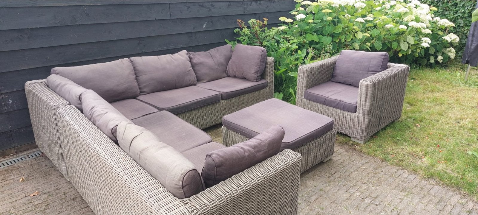Complete Wicker Loungeset met Hoekbank en Fauteuil, Ophalen, Gebruikt, Meer dan 8 zitplaatsen, Loungeset