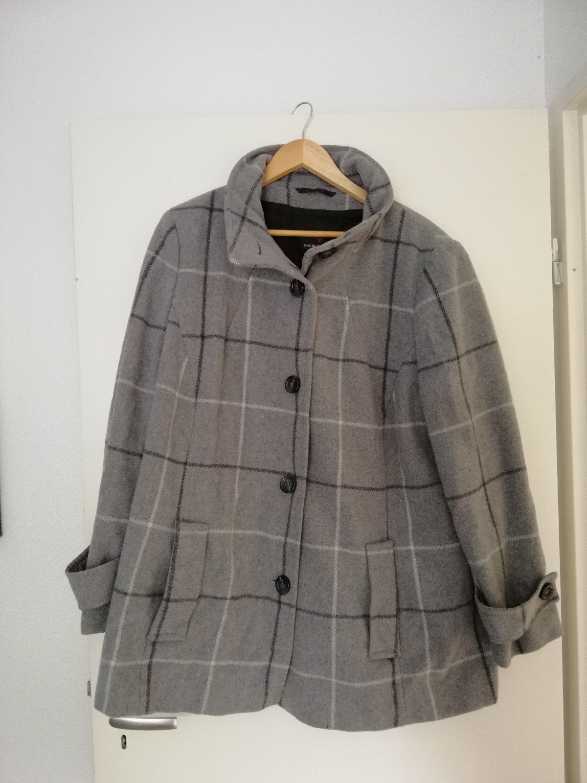 Mooie jas/mantel Fuchs Schmitt grijs geblokt wolmix  XL/42, Kleding | Dames, Jassen | Winter, Maat 46/48 (XL) of groter, Ophalen of Verzenden