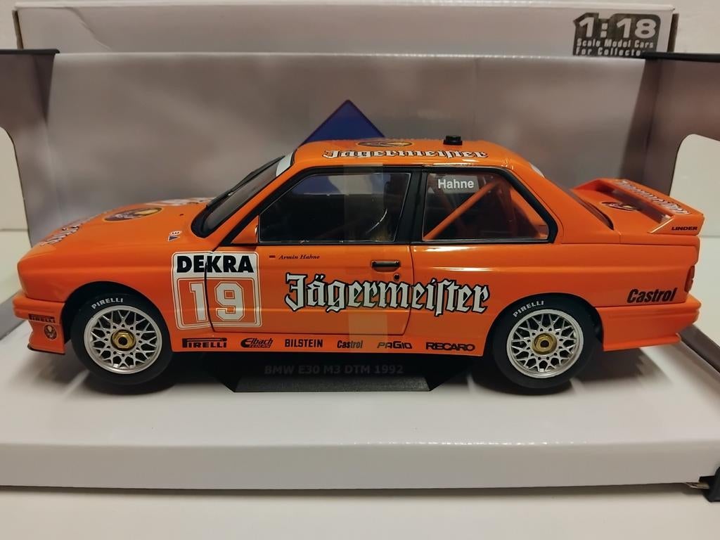 BMW M3 Jagermeister oranje DTM Hahne 1992 Solido 1:18 KRD, Ophalen of Verzenden, Zo goed als nieuw, Auto, Solido