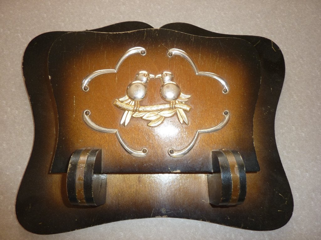 oude brocante houten brievenhouder met koperbeslag, Ophalen of Verzenden