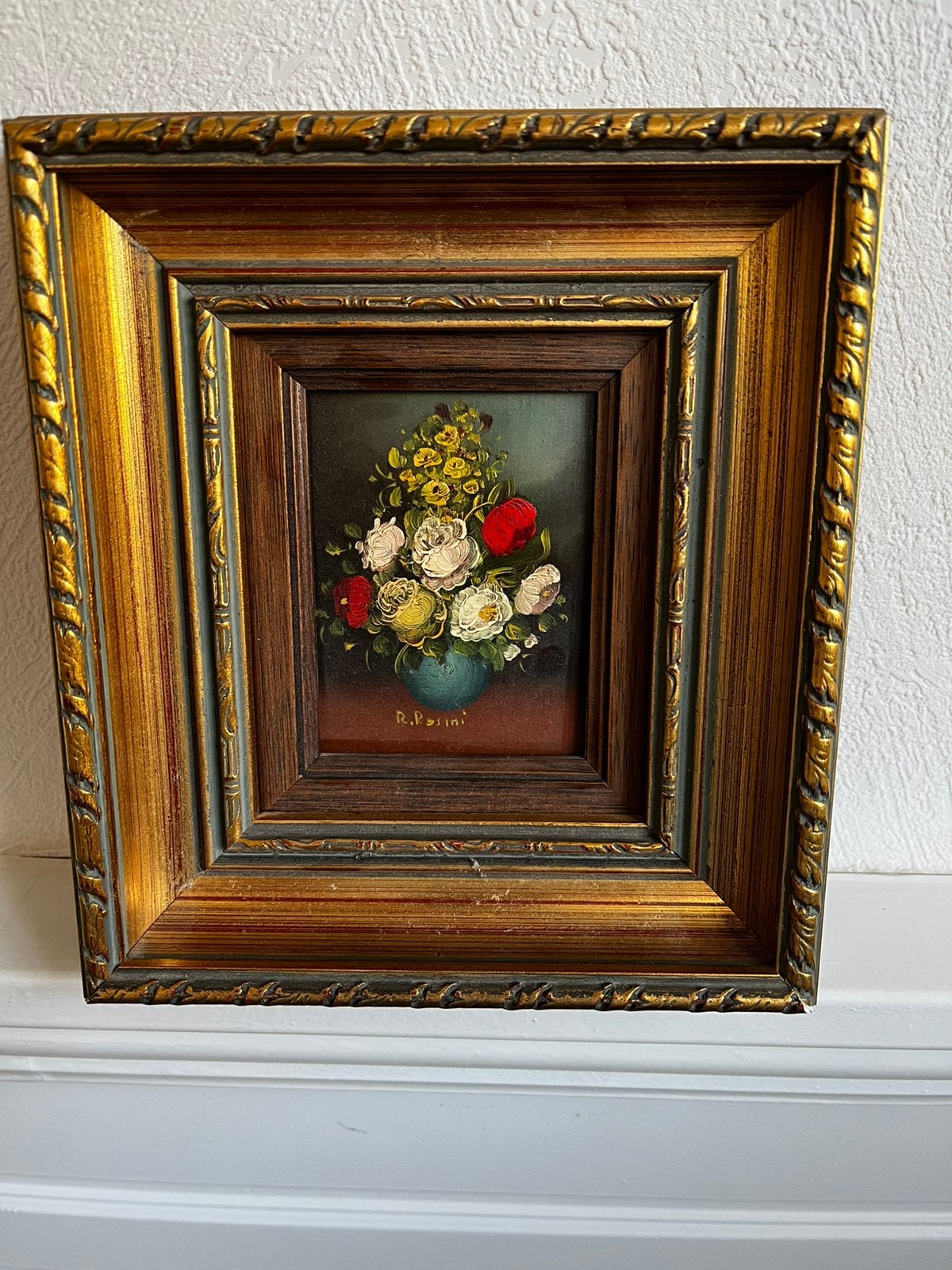 Klein schilderijtje van schilder R Pansini., Ophalen of Verzenden, Bloemen