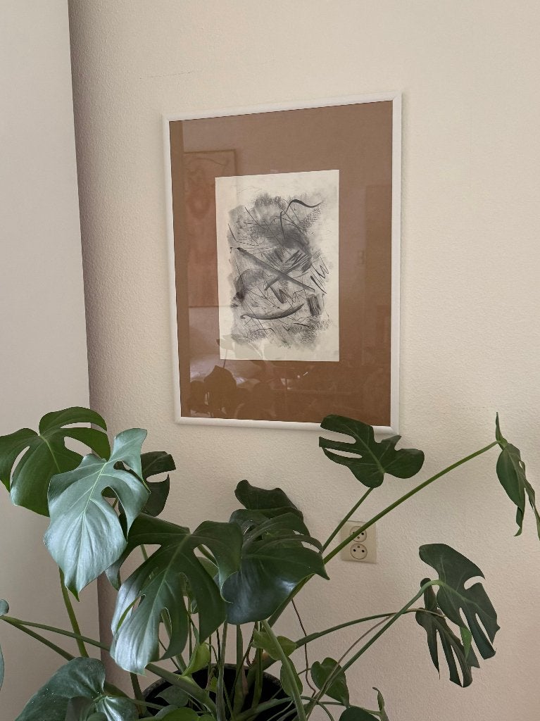 Aluminium lijst met abstracte tekening – 53 x 73 cm, Ophalen