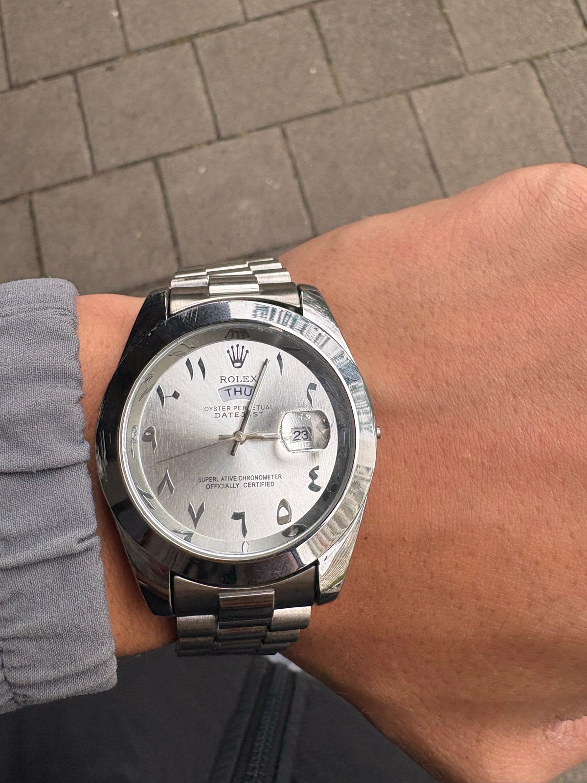 Rolex Oyster Perpetual Datejust met Arabische cijfers, Gebruikt, Polshorloge, Ophalen of Verzenden, Rolex