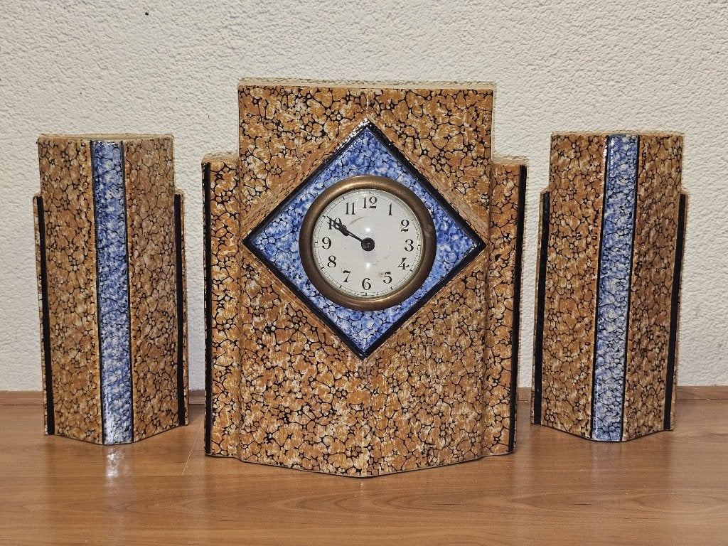 Vintage Schouwset Klok en Vazen (2 stuks), Ophalen of Verzenden