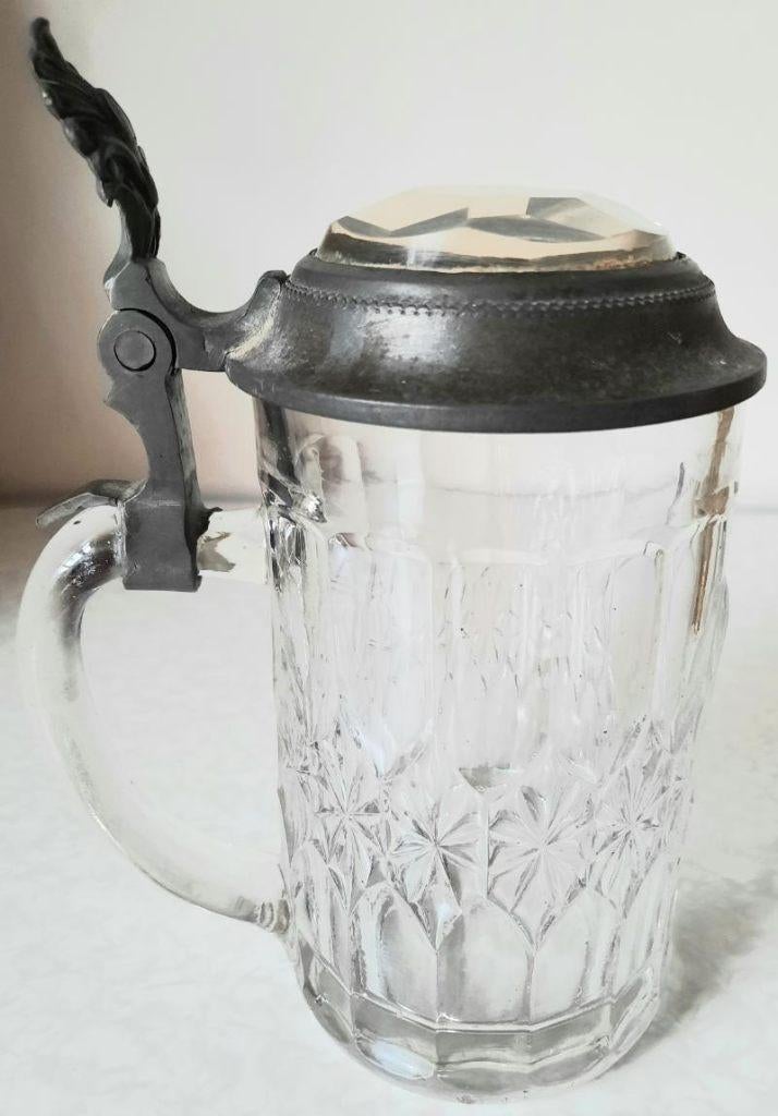 Kristallen pul met mooi geslepen deksel met tinnen rand, Antiek en Kunst, Ophalen of Verzenden