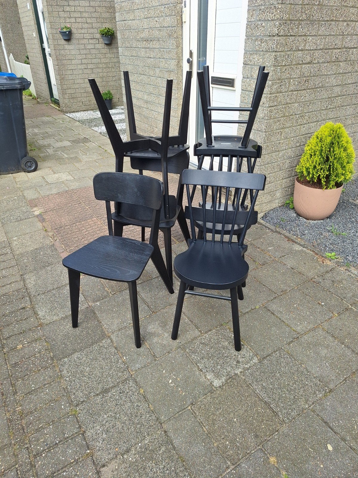 6x zwarte houten eetkamerstoelen, Ophalen, Zwart, Zo goed als nieuw, Vijf, Zes of meer stoelen