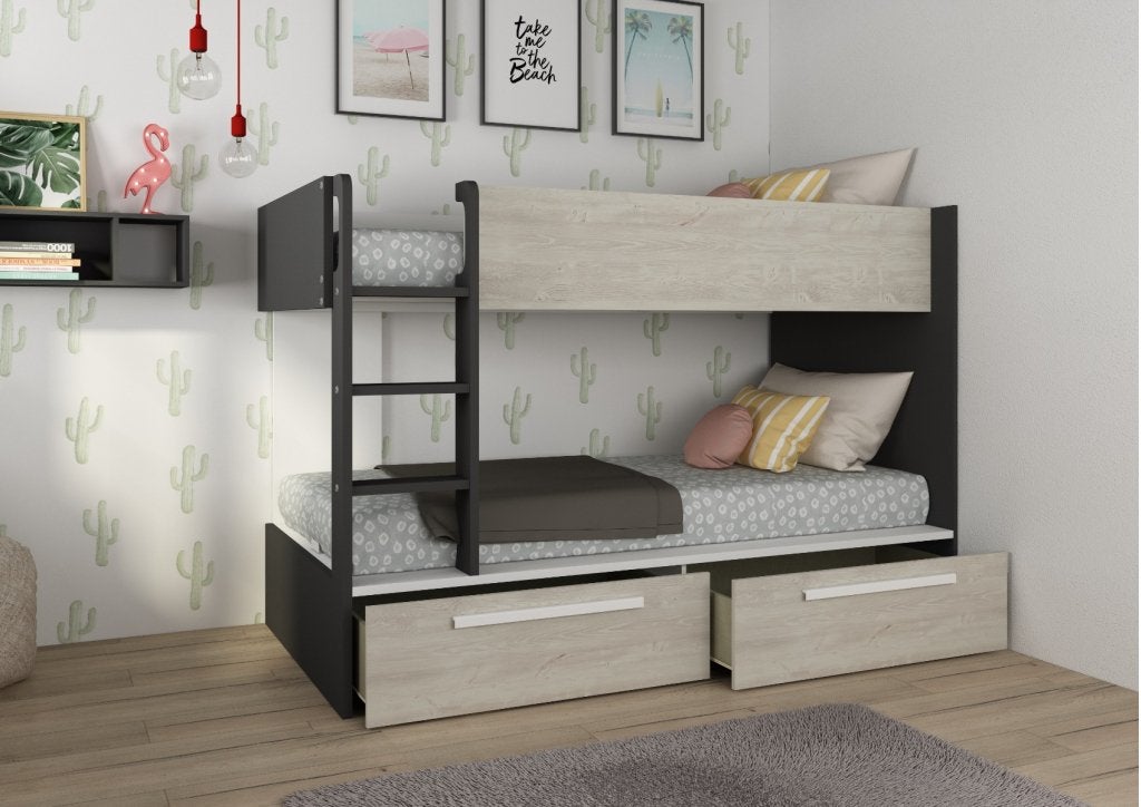 Jules stapelbed met twee lades - 90x200 - Antraciet, Niet ingevuld, Niet ingevuld, Niet ingevuld