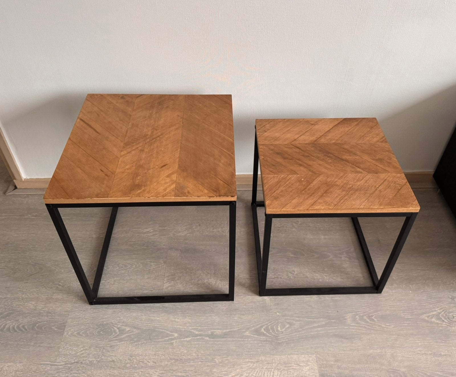 Bijzettafeltjes visgraat - bruin/zwart - set van 2, Ophalen, Minder dan 45 cm, Minder dan 55 cm, Vierkant