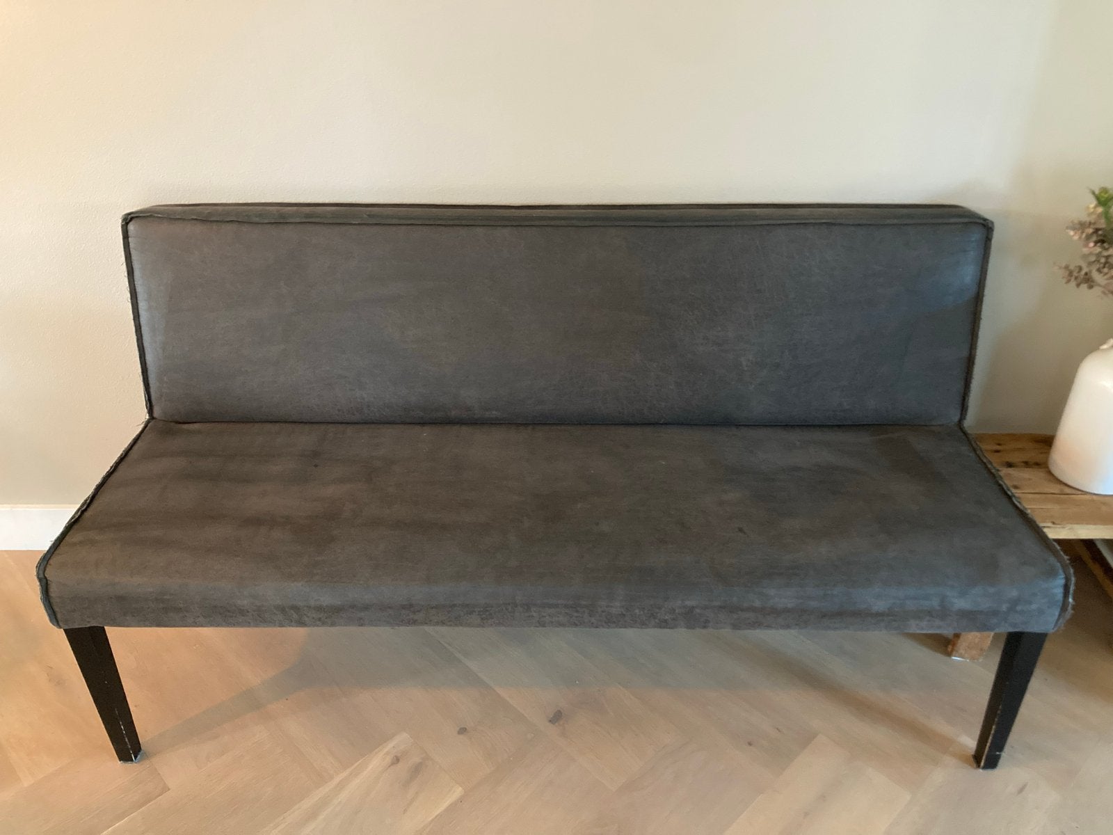 Donkerblauwe eetkamerbank - 154cm breed, Ophalen, Gebruikt, Drie, Blauw