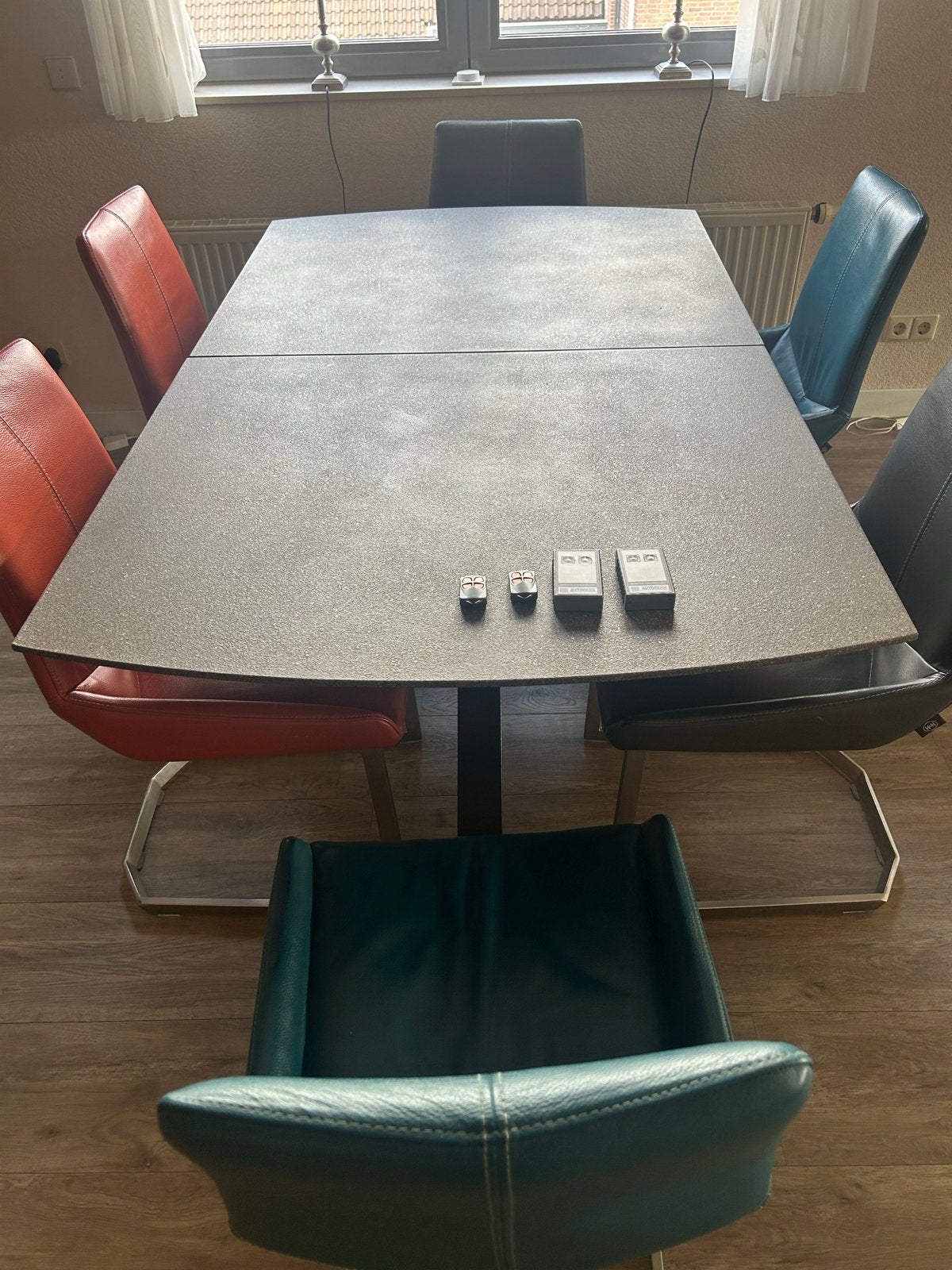 Uitschuifbare eettafel met 6 stoelen, Ophalen, Gebruikt, 100 tot 150 cm, Vijf personen of meer