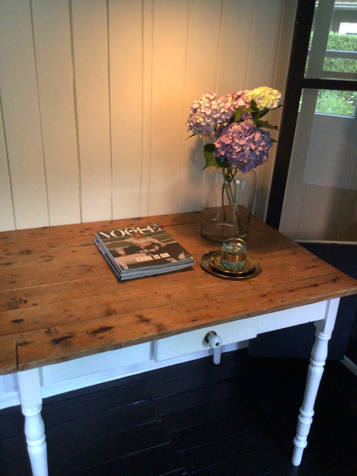Mooie brocante eettafel/keukentafel met lade, Ophalen, Gebruikt