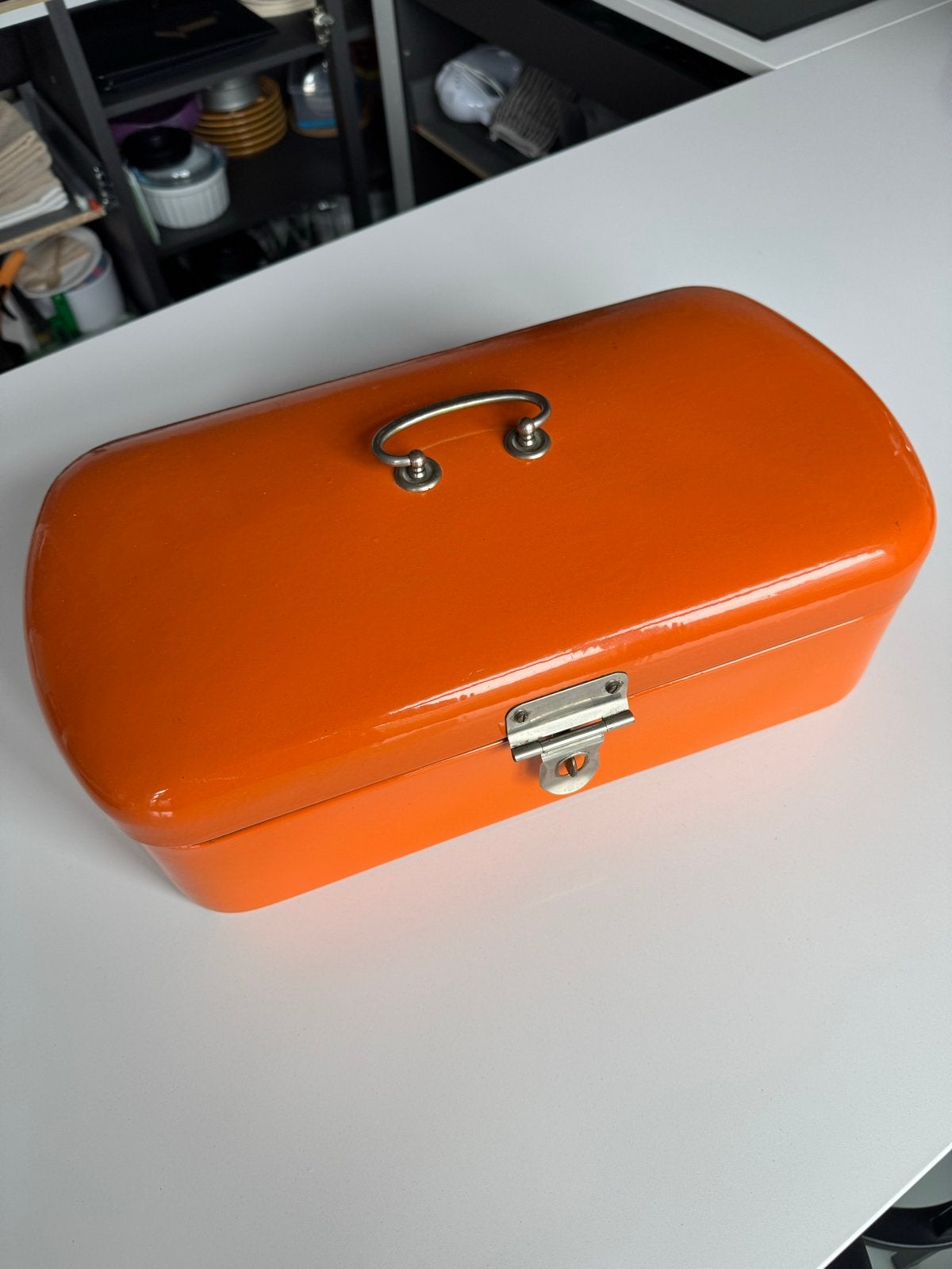 Vintage oranje broodtrommel, Ophalen of Verzenden