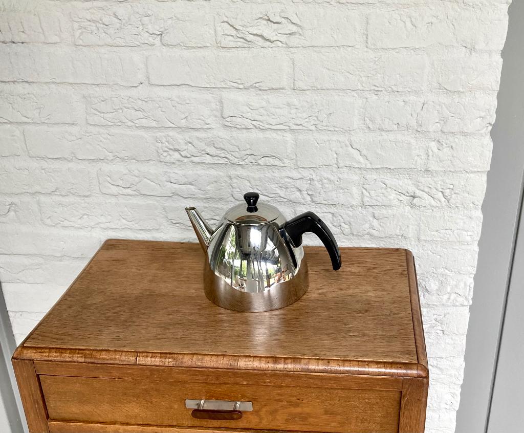 Bredemeijer theepot, RVS serie Minuet. Dubbelwandig. Z.g.a.n, Overige materialen, Overige typen, Ophalen of Verzenden, Zo goed als nieuw