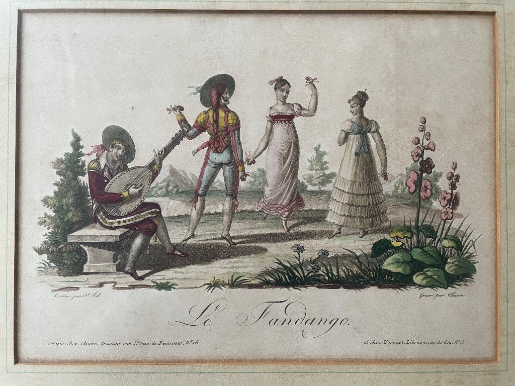 Le Fandango - zeer oud 1800-1820 Dans gravure P0152, Ophalen of Verzenden, Ets, 1800 - 1899