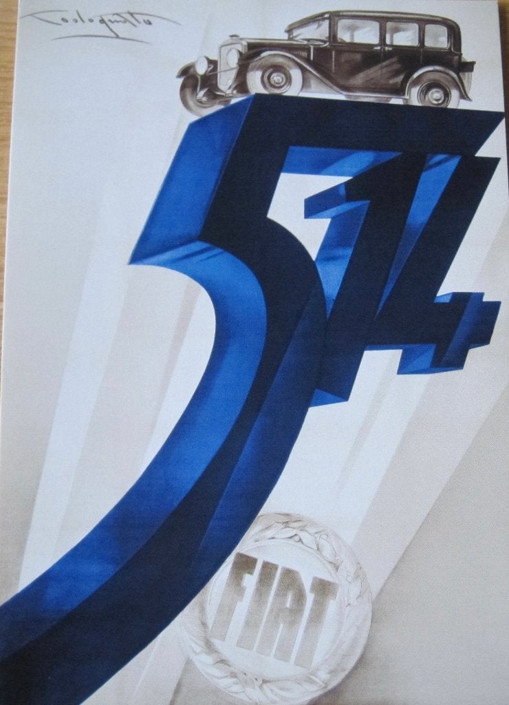 Poster op ansichtkaart - Fiat 514 uit 1929 - nieuw, Verzenden, 1980 tot heden, Ongelopen, Voertuig