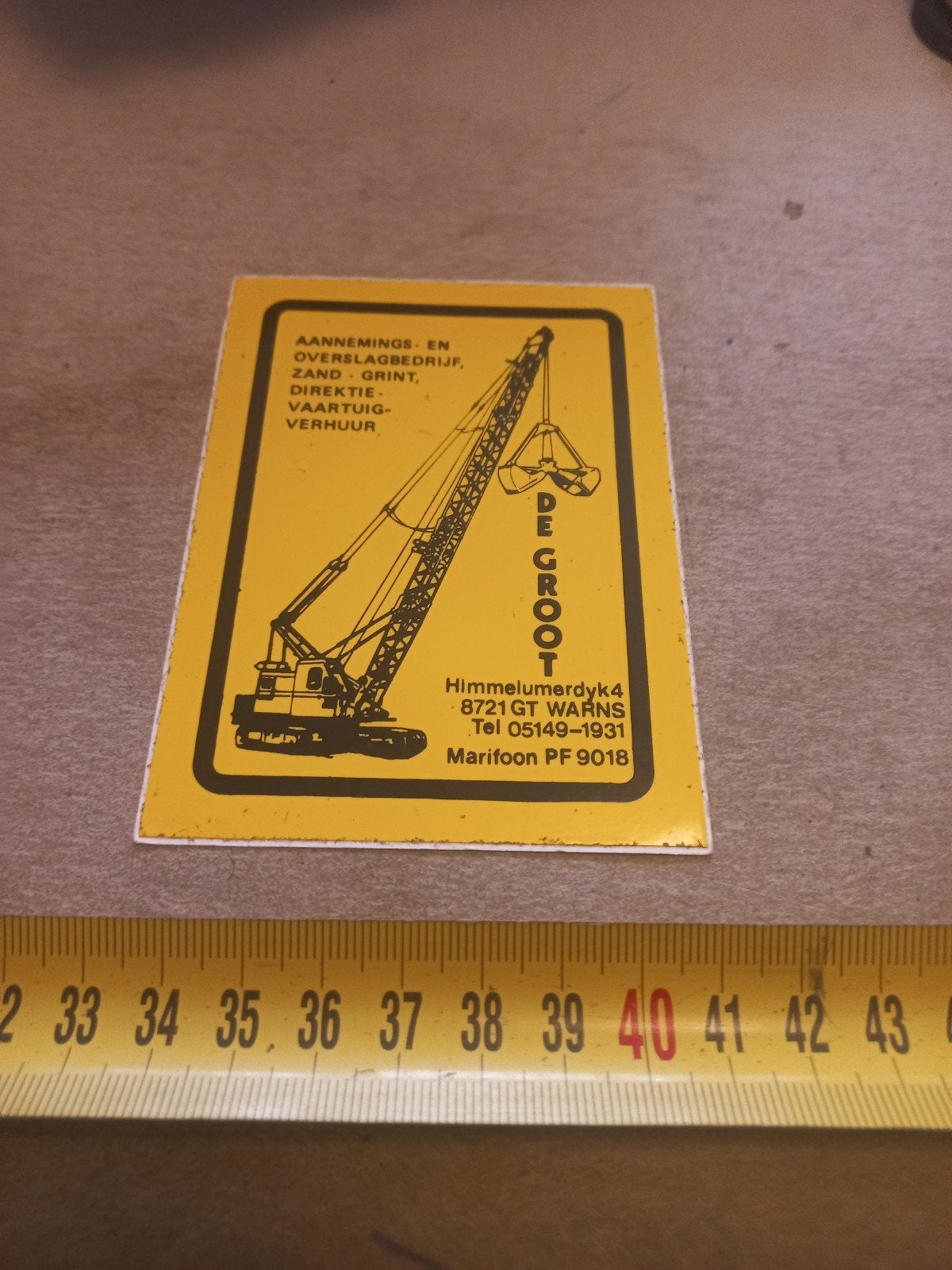 Vintage De Groot Aannemingsbedrijf sticker, Verzamelen, Ophalen of Verzenden, Gebruikt