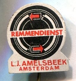 Remmendienst L.J. Amelsbeek Amsterdam blik speldje ( E_178), Verzenden, Zo goed als nieuw, Transport, Speldje of Pin